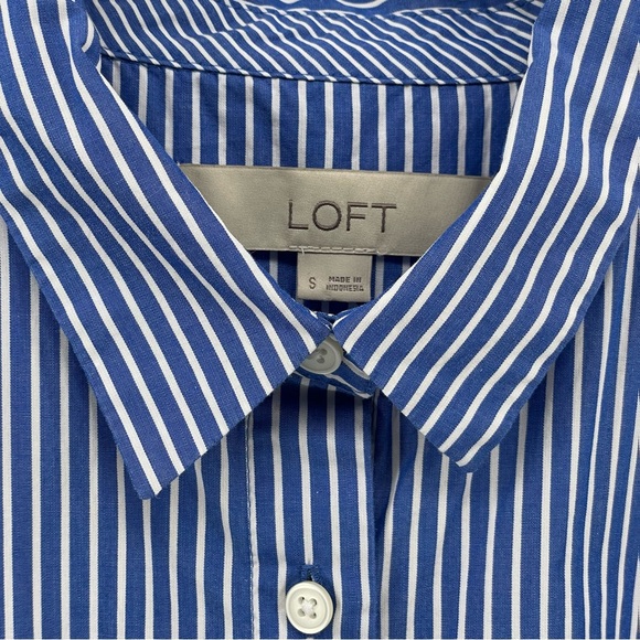 Loft Buttoned Shirt Blue Stripes Bell Sleeves 100% Cotton S - Picture 3 of 6